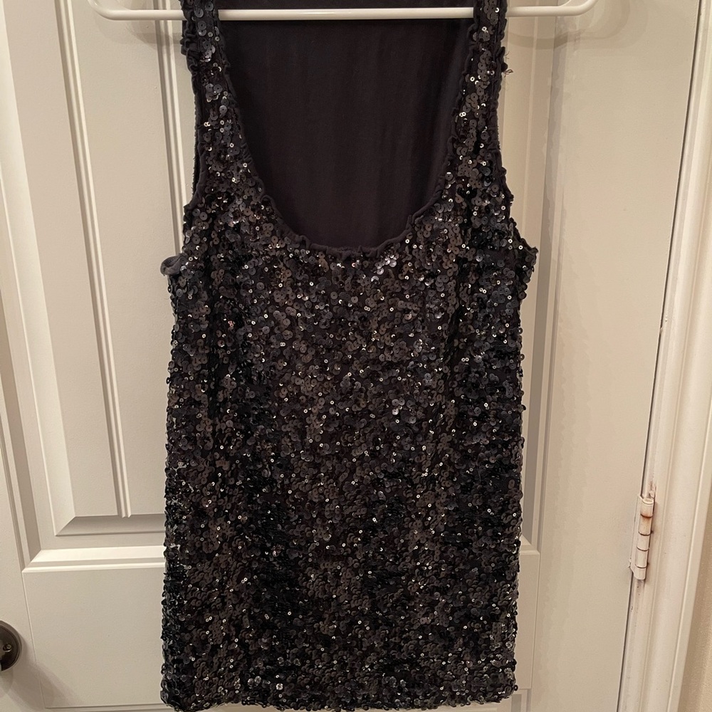 Express Women’s Large Black Sequin Tank Top Fun Flirty Shiny